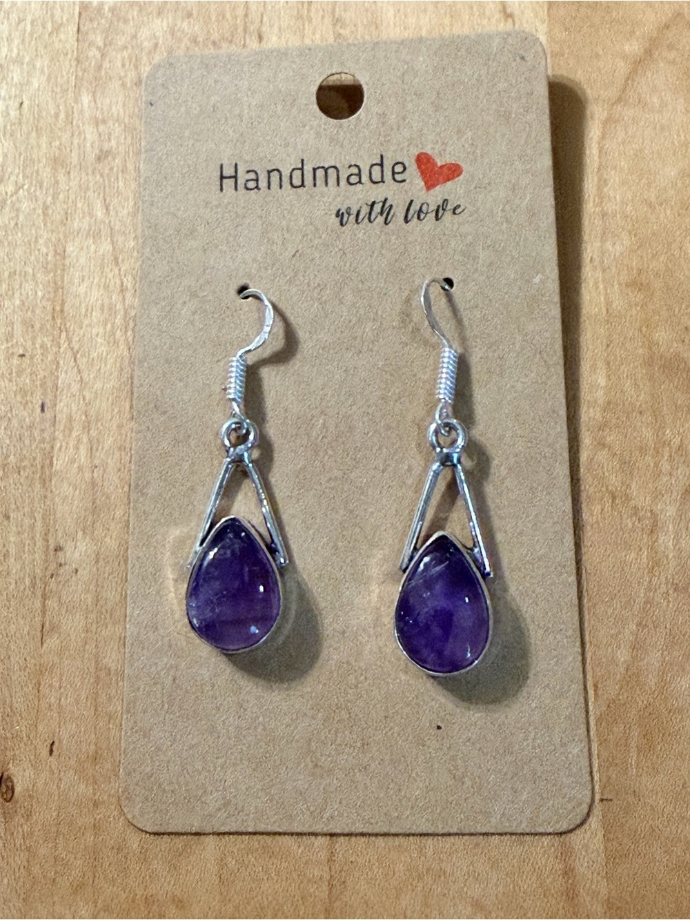 Beautiful Amethyst Teardrop Dangle Earrings - 925 Plated/Stamped